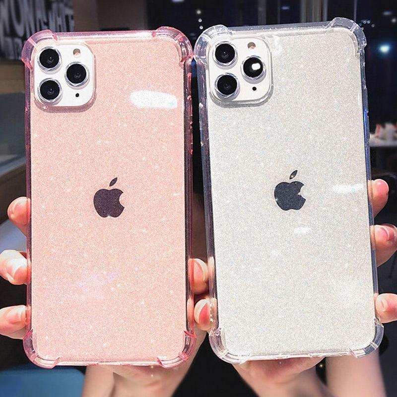 Case For iPhone 13 Pro Max Glitter Shockproof Transparent Phone Case For iPhone 12 11 Pro Max XR XS Max X 7 8 Plus Soft Clear Cover Shiny Case Scratch Resistant Soft Thin Shockproof Case Stevvex