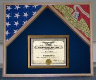 Marine Corps 2 Flags Certificate Display Case - Oak The Military Gift Store