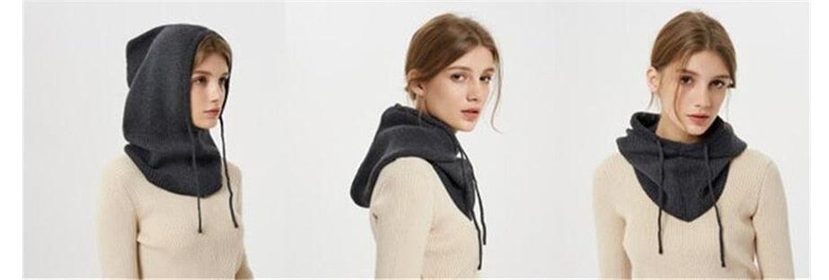 Cashmere Winter Knitted Hat Beanie Women Scarf Skellies Beanies Winter Hats For Women Men Cap Solid Bonnet Mask Brand Hat Balaclava Shawl Women Winter Hat Soft Knitted Hooded Neck Collar Cap Beanie Hat Warm Scarf Unisex Bonnet Hooded Scarf Hat Stevvex