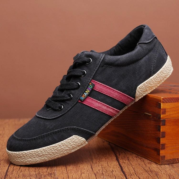 Casual Round Toe High Quality Mens Canvas Flat Solid Summe Lace Up Breathable Flat Casual Sneakers Sports Flats Men Casual Walking Sneakers Comfortable Soft Design Stevvex