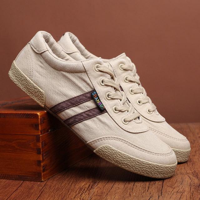 Casual Round Toe High Quality Mens Canvas Flat Solid Summe Lace Up Breathable Flat Casual Sneakers Sports Flats Men Casual Walking Sneakers Comfortable Soft Design Stevvex