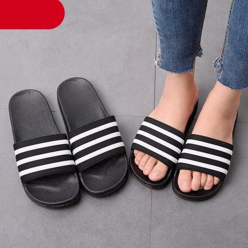 Casual Summer Modern Design Men Slippers Soft Black White Stripes Pattern Flip Flops Casual Summer Outdoor Slides For Women Stevvex