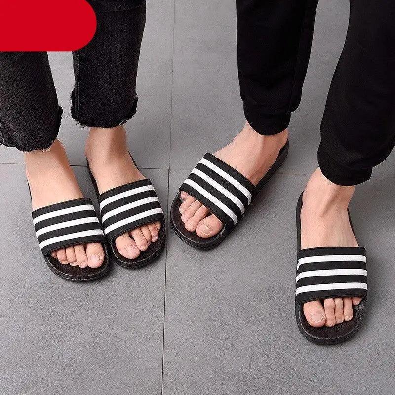 Casual Summer Modern Design Men Slippers Soft Black White Stripes Pattern Flip Flops Casual Summer Outdoor Slides For Women Stevvex