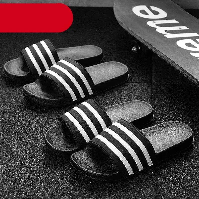 Casual Summer Modern Design Men Slippers Soft Black White Stripes Pattern Flip Flops Casual Summer Outdoor Slides For Women Stevvex