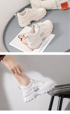 Casual Winter Women Thick Sneakers White Shoes Autumn Winter Fashion Platform Shoes Female Lace Up Rainbow Vulcanized Shoes Comfy Fashion Sneakers Breathable Athletic Casual Shoes Stevvex