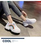 Casual Winter Women Thick Sneakers White Shoes Autumn Winter Fashion Platform Shoes Female Lace Up Rainbow Vulcanized Shoes Comfy Fashion Sneakers Breathable Athletic Casual Shoes Stevvex