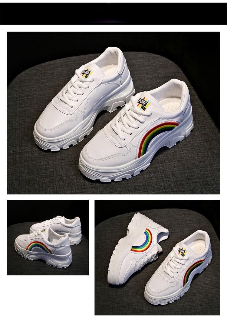 Casual Winter Women Thick Sneakers White Shoes Autumn Winter Fashion Platform Shoes Female Lace Up Rainbow Vulcanized Shoes Comfy Fashion Sneakers Breathable Athletic Casual Shoes Stevvex
