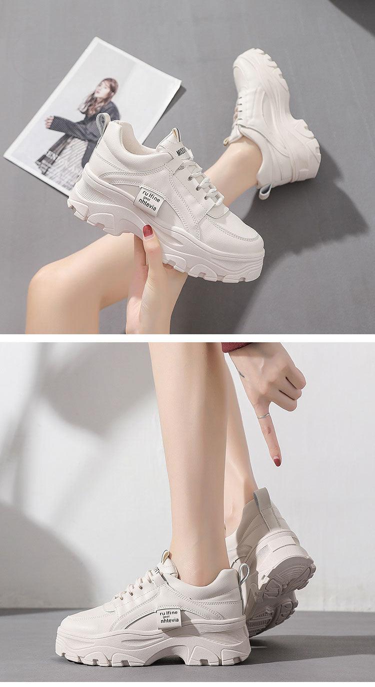 Casual Winter Women Thick Sneakers White Shoes Autumn Winter Fashion Platform Shoes Female Lace Up Rainbow Vulcanized Shoes Comfy Fashion Sneakers Breathable Athletic Casual Shoes Stevvex