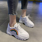 Casual Winter Women Thick Sneakers White Shoes Autumn Winter Fashion Platform Shoes Female Lace Up Rainbow Vulcanized Shoes Comfy Fashion Sneakers Breathable Athletic Casual Shoes Stevvex