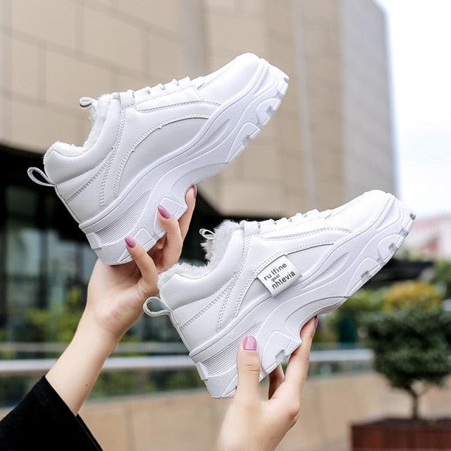 Casual Winter Women Thick Sneakers White Shoes Autumn Winter Fashion Platform Shoes Female Lace Up Rainbow Vulcanized Shoes Comfy Fashion Sneakers Breathable Athletic Casual Shoes Stevvex