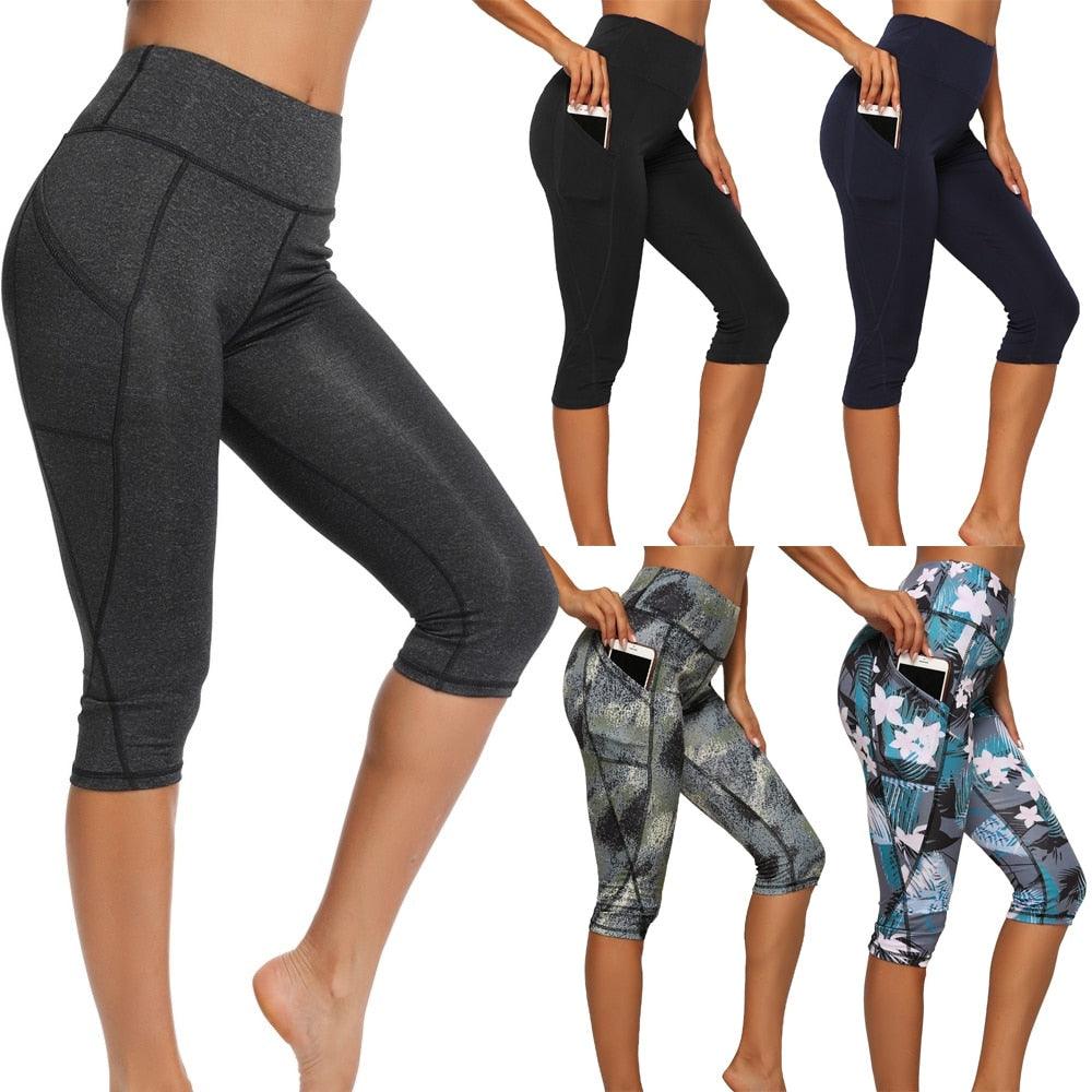 Casual Women's Yoga Pants Gym Fitness Sports Cropped Leggings Pocket Slim Pants Female Solid Color Women's Seamless Scrunch Legging Workout Leggings For Women Lift Tight Gym Yoga Home Pants Stevvex