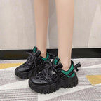 Casual Womens Blue Sneakers High Heels Platform Sports Shoes Autumn Thick Bottom Walking Breathable Vulcanized Shoes Luxury Tennis Sneakers Trainers Lace Up Fashion Design Stevvex