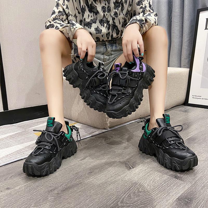 Casual Womens Blue Sneakers High Heels Platform Sports Shoes Autumn Thick Bottom Walking Breathable Vulcanized Shoes Luxury Tennis Sneakers Trainers Lace Up Fashion Design Stevvex