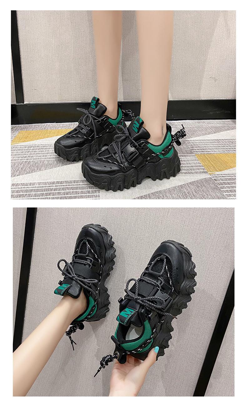 Casual Womens Blue Sneakers High Heels Platform Sports Shoes Autumn Thick Bottom Walking Breathable Vulcanized Shoes Luxury Tennis Sneakers Trainers Lace Up Fashion Design Stevvex
