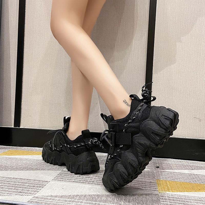 Casual Womens Blue Sneakers High Heels Platform Sports Shoes Autumn Thick Bottom Walking Breathable Vulcanized Shoes Luxury Tennis Sneakers Trainers Lace Up Fashion Design Stevvex