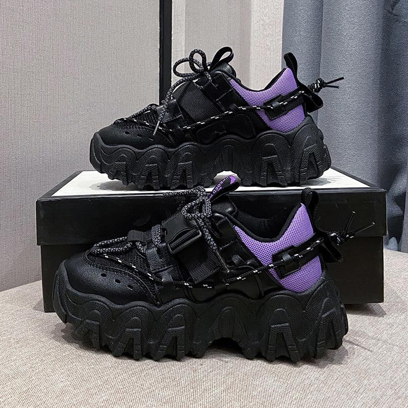 Casual Womens Blue Sneakers High Heels Platform Sports Shoes Autumn Thick Bottom Walking Breathable Vulcanized Shoes Luxury Tennis Sneakers Trainers Lace Up Fashion Design Stevvex