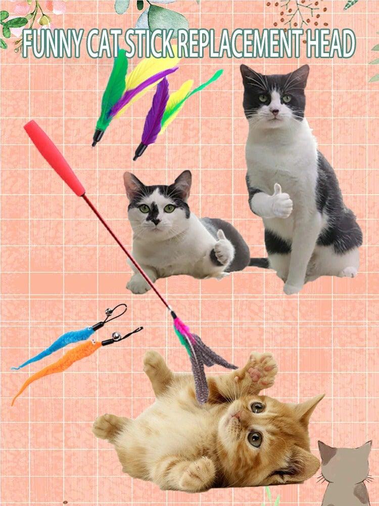 Cat Feather Toy Set Cat Feather Teaser Wand Toy for Kitten Cat Having Fun Exercise Playing Without the Stick Interactive Cat Feather Toys  Retractable Cat Wand Toy and Feathers Teaser Refills Cat Toys for Indoor Stevvex