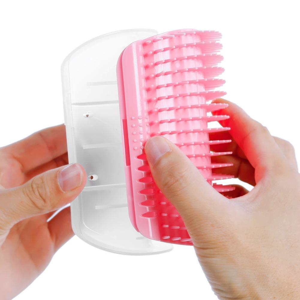 Cat Scratcher Corner Pet Brush Comb Play Cat Toy Plastic Scratch Bristles Arch Massager  Self Groomer with Catnip Pouch Cat Wall Corner Massage Groomer Cat Self Grooming Brush