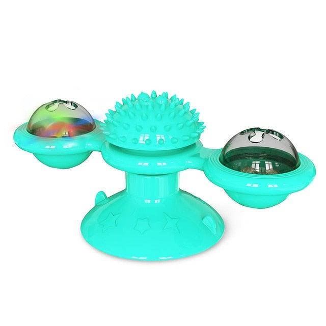 Cat Windmill Toy Funny Massage Rotatable Cat Toys With Catnip LED Ball Teeth Cleaning Pet Newest Windmill Cat Toy with LED and Catnip Ball Cat Turntable Teasing Interactive Toy with a Suction Cup Base Can be Cleaned Rotary Massage Tickle Anti-bite Toy Stevvex