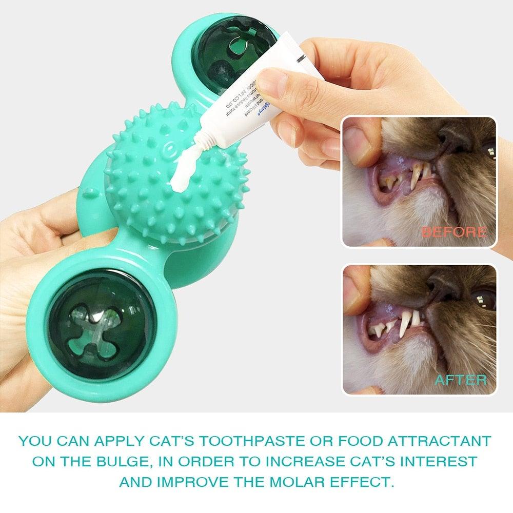 Cat Windmill Toy Funny Massage Rotatable Cat Toys With Catnip LED Ball Teeth Cleaning Pet Newest Windmill Cat Toy with LED and Catnip Ball Cat Turntable Teasing Interactive Toy with a Suction Cup Base Can be Cleaned Rotary Massage Tickle Anti-bite Toy Stevvex