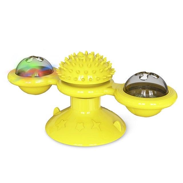 Cat Windmill Toy Funny Massage Rotatable Cat Toys With Catnip LED Ball Teeth Cleaning Pet Newest Windmill Cat Toy with LED and Catnip Ball Cat Turntable Teasing Interactive Toy with a Suction Cup Base Can be Cleaned Rotary Massage Tickle Anti-bite Toy Stevvex