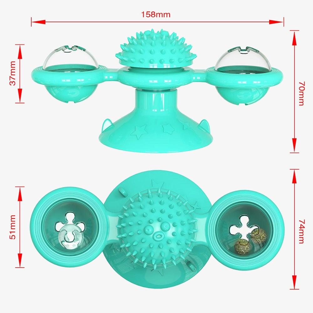 Cat Windmill Toy Funny Massage Rotatable Cat Toys With Catnip LED Ball Teeth Cleaning Pet Newest Windmill Cat Toy with LED and Catnip Ball Cat Turntable Teasing Interactive Toy with a Suction Cup Base Can be Cleaned Rotary Massage Tickle Anti-bite Toy Stevvex
