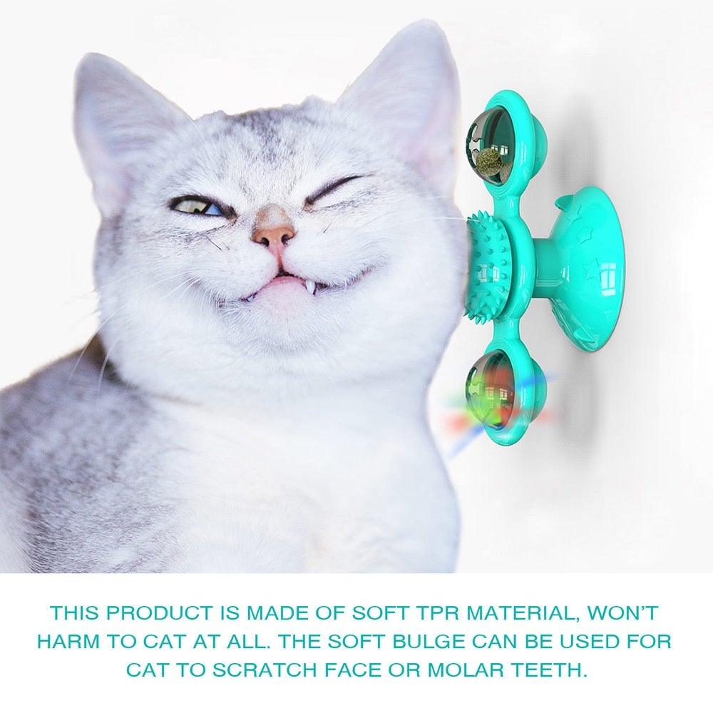 Cat Windmill Toy Funny Massage Rotatable Cat Toys With Catnip LED Ball Teeth Cleaning Pet Newest Windmill Cat Toy with LED and Catnip Ball Cat Turntable Teasing Interactive Toy with a Suction Cup Base Can be Cleaned Rotary Massage Tickle Anti-bite Toy Stevvex