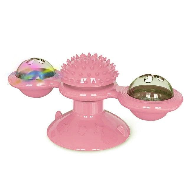 Cat Windmill Toy Funny Massage Rotatable Cat Toys With Catnip LED Ball Teeth Cleaning Pet Newest Windmill Cat Toy with LED and Catnip Ball Cat Turntable Teasing Interactive Toy with a Suction Cup Base Can be Cleaned Rotary Massage Tickle Anti-bite Toy Stevvex