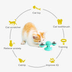 Cat Windmill Toy Funny Massage Rotatable Cat Toys With Catnip LED Ball Teeth Cleaning Pet Newest Windmill Cat Toy with LED and Catnip Ball Cat Turntable Teasing Interactive Toy with a Suction Cup Base Can be Cleaned Rotary Massage Tickle Anti-bite Toy Stevvex