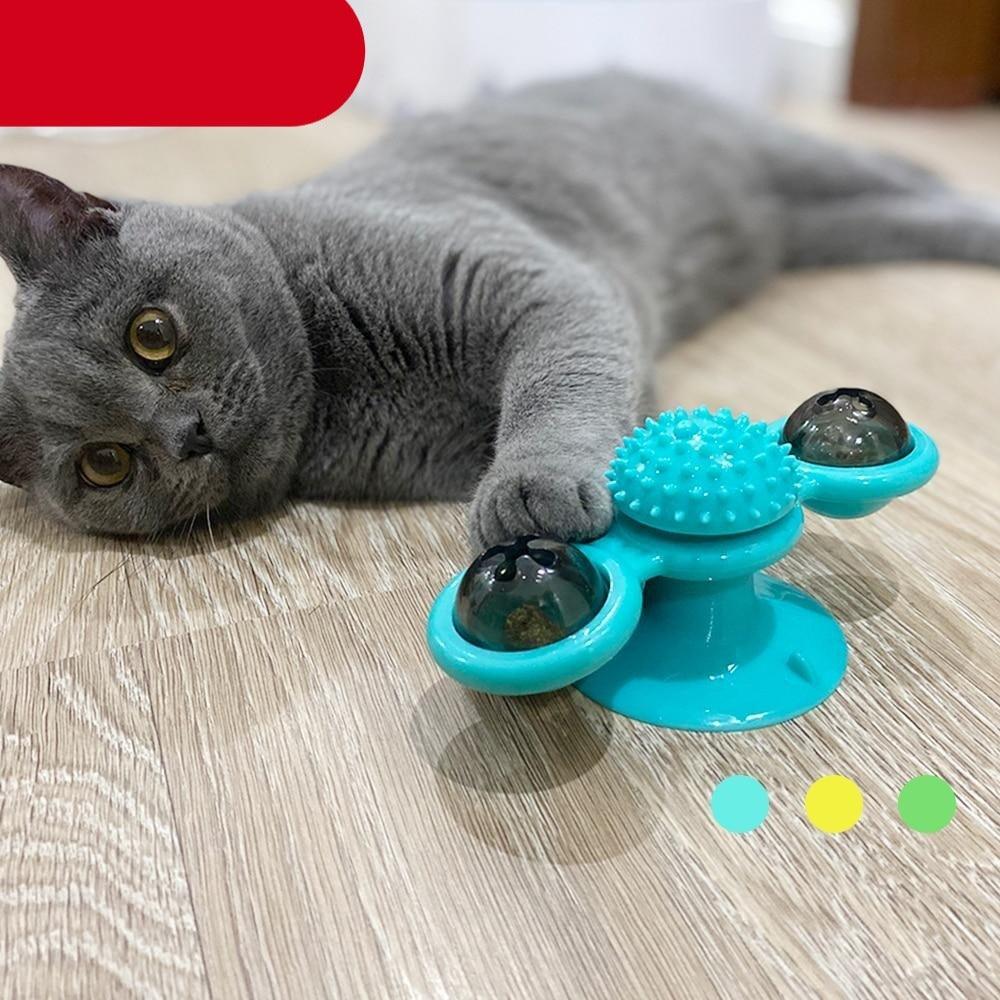 Cat Windmill Toy Funny Massage Rotatable Cat Toys With Catnip LED Ball Teeth Cleaning Pet Newest Windmill Cat Toy with LED and Catnip Ball Cat Turntable Teasing Interactive Toy with a Suction Cup Base Can be Cleaned Rotary Massage Tickle Anti-bite Toy Stevvex