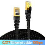 CAT7 Ethernet Cable 10G 600MHz Shielded Flat RJ45 Internet Network Patch Cord Fast LAN Wire Network Gold Plated Lead Polyester Braided For Gaming Stevvex