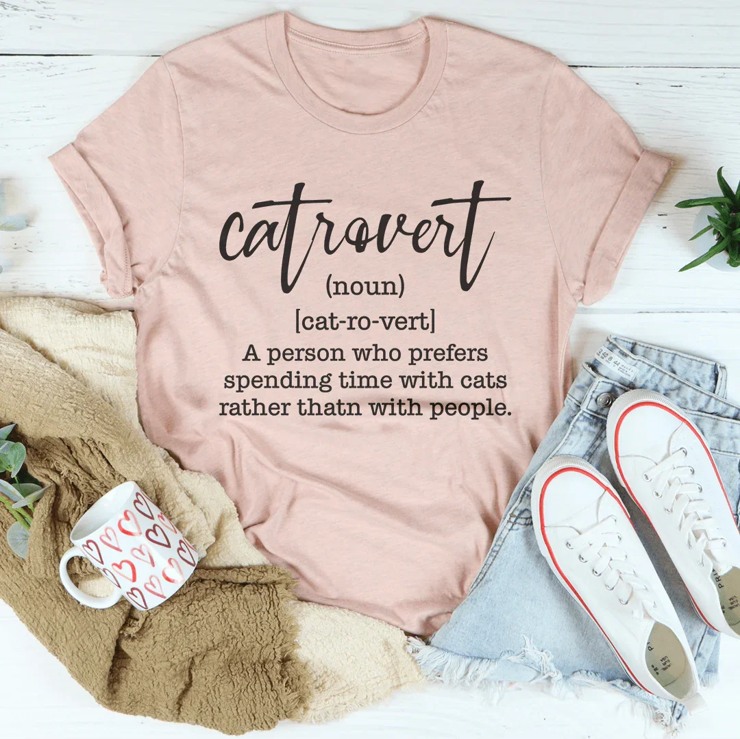 Catrovert A Person Who Prefers Spending Time Tee Peachy Sunday