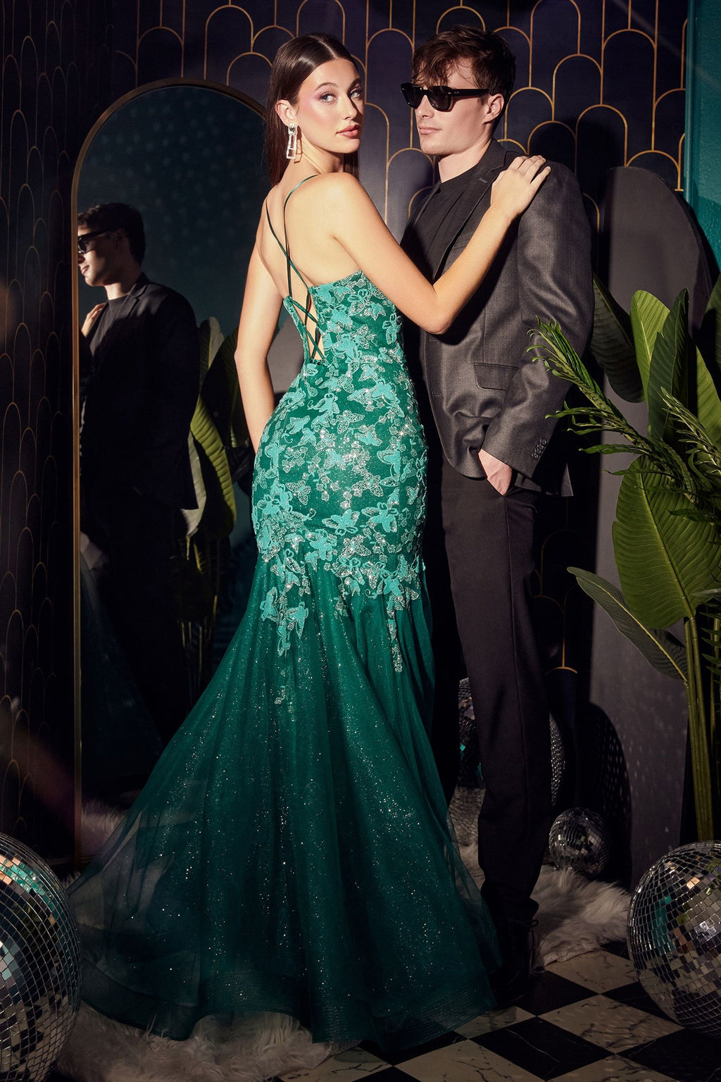 Butterfly Print Mermaid Gown Purplish Diva