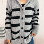 Casual Loose Plus-sized Hooded Single-breasted Long Sleeve Sweater For Women Pi-Mart