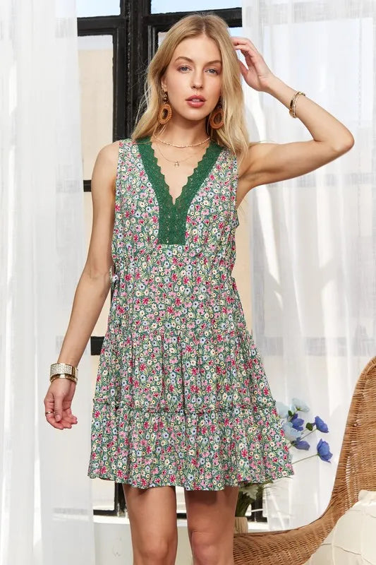 Lace Detail V-Neck Sleeveless Mini Dress For Women – Romantic, Elegant, Feminine, Stylish, Sophisticated Charm Stevvex