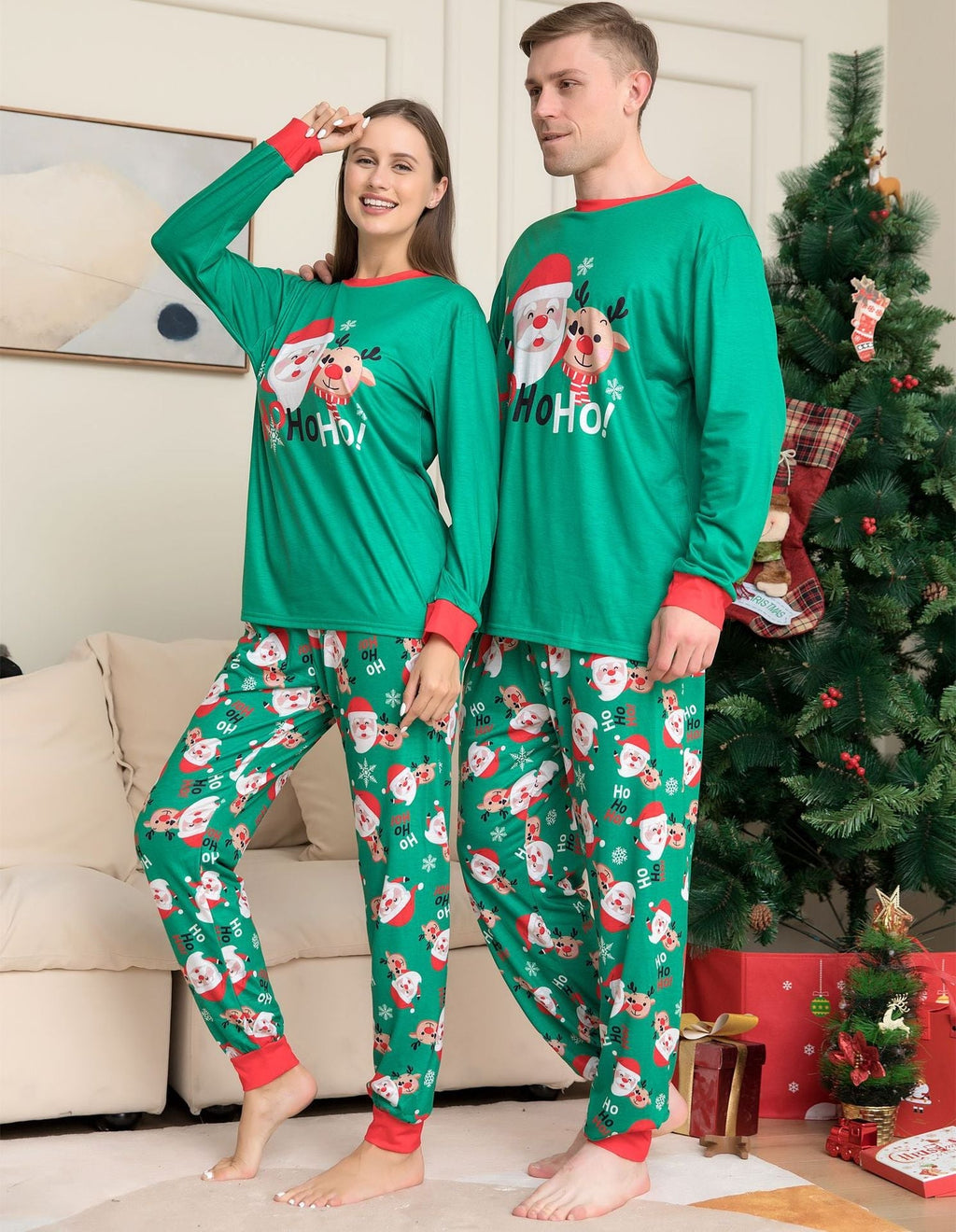 Pajamas For Family Matching Family PJs Sets Santa Claus Printed Top Sleepwear Pi-Mart