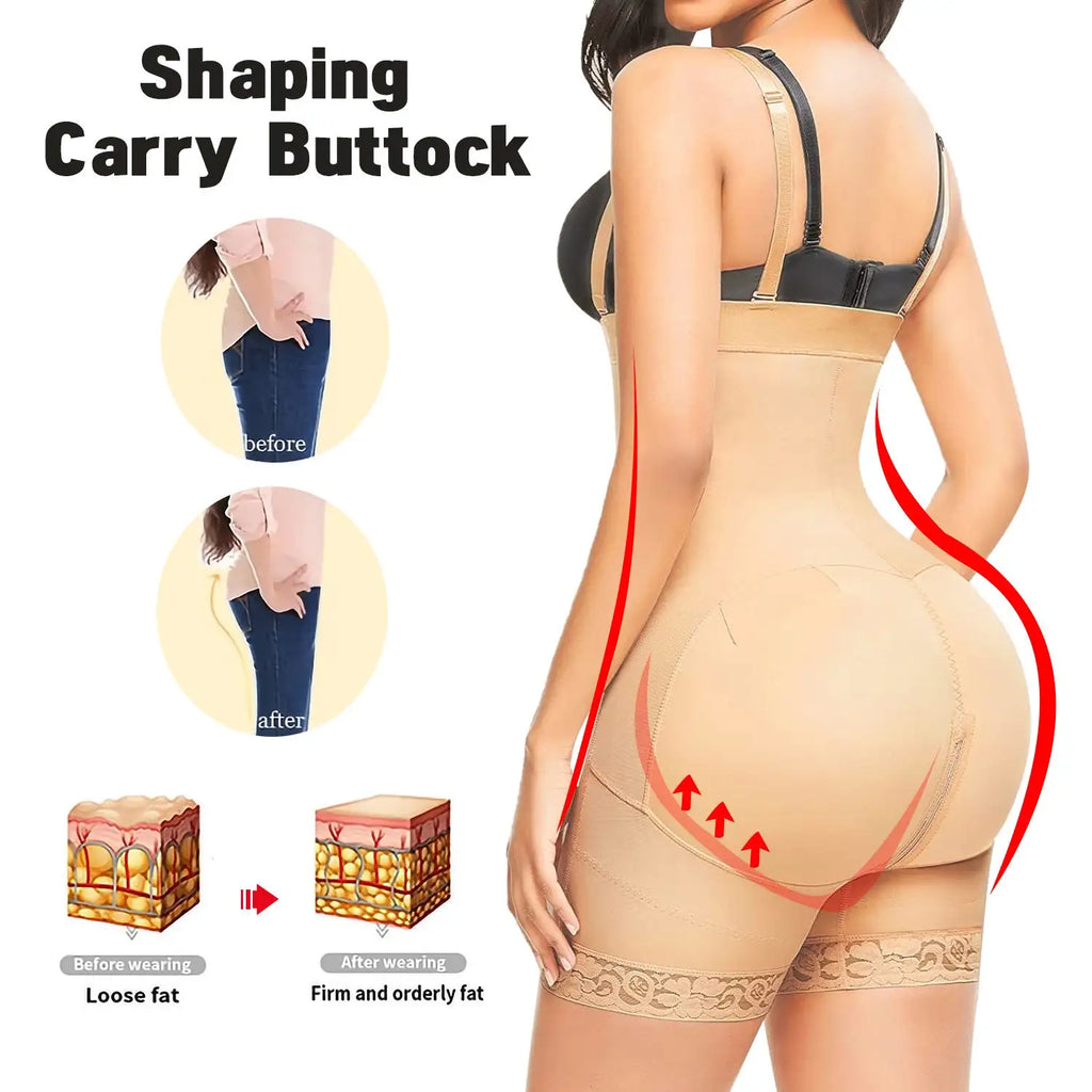 High Waisted Body Pants Crotch Zipper Tummy Lifting Pants Waist Trimming Shapewear Bodysuit Enhancement - SJB-DIAMOND ELITES