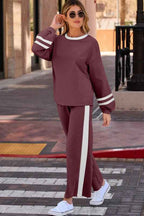 Varsity Stripe Pullover and Drawstring Pant Set THRIXINE