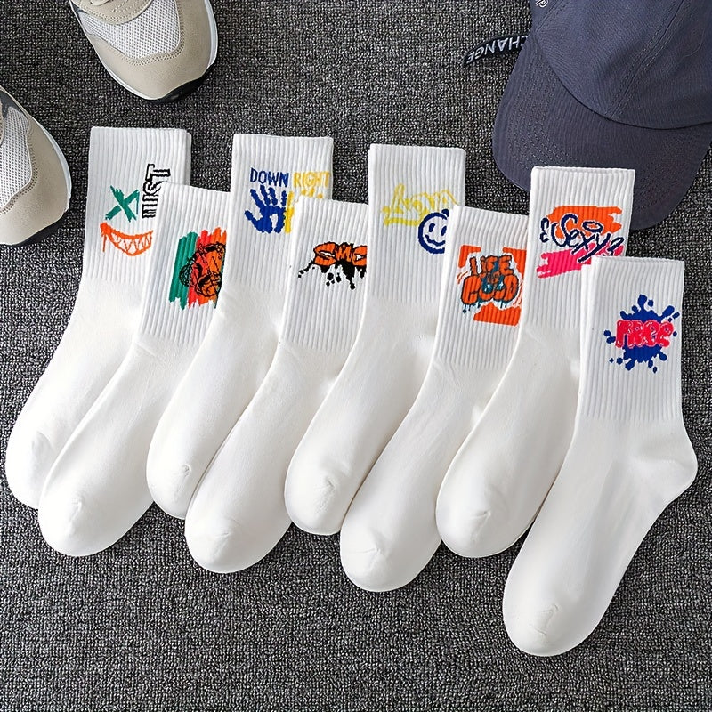 3/6/8/10/12 Pairs Of Medium Length Socks With Graffiti And Spray Painting For Personalized Fashion, Comfort, And Durability Lootquake LLC
