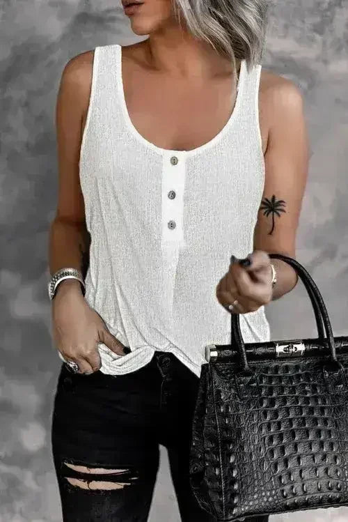 Button Textured Cotton Tank Top - SJB-DIAMOND ELITES