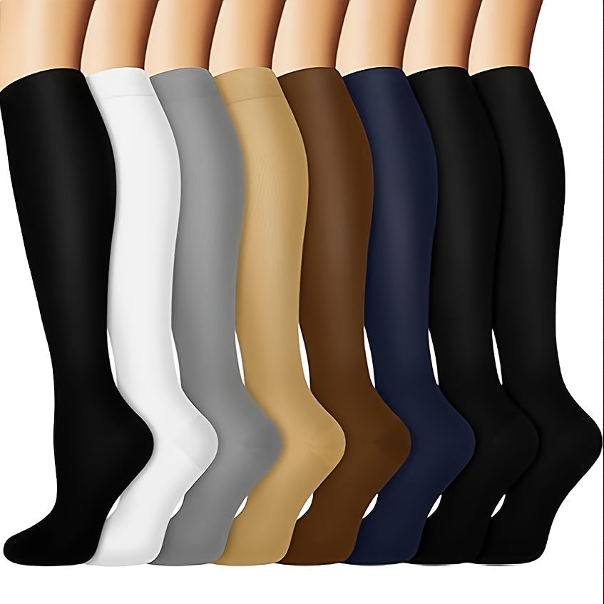 8 Pairs Copper-infused Unisex Compression Socks - Enhanced Circulation Support (10-20 MMHG) - Comfortable Knee High for Nurses, Pregnancy, Running, Hiking, Cycling Lootquake LLC