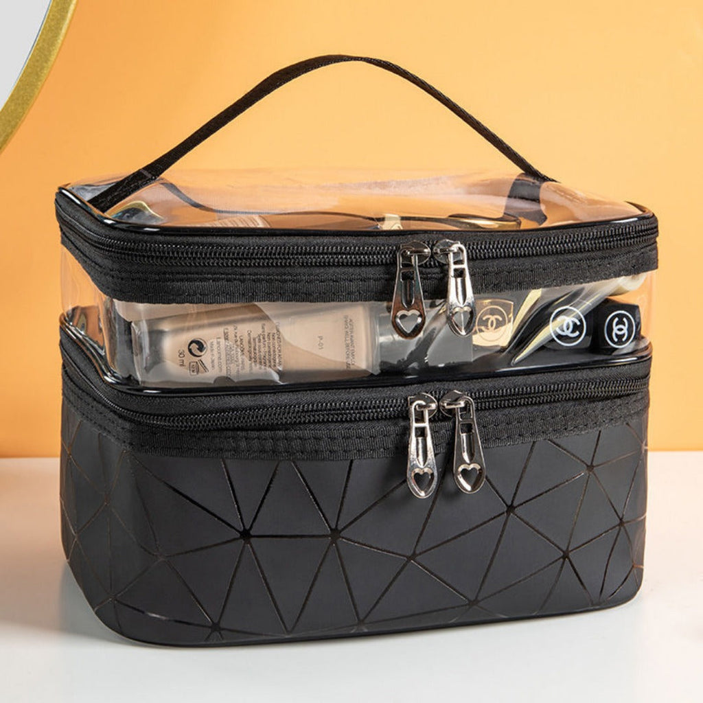 Transparent Cosmetic Bag, Double cosmetic bag, portable large capacity waterproof multi-functional portable makeup bag, travel skin care product storage bag, toilet bag for College Dorm Camp Gym - SJB-DIAMOND ELITES