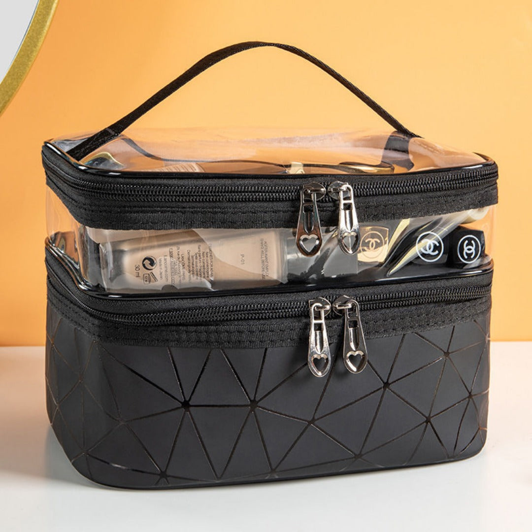 Transparent Cosmetic Bag, Double cosmetic bag, portable large capacity waterproof multi-functional portable makeup bag, travel skin care product storage bag, toilet bag for College Dorm Camp Gym - SJB-DIAMOND ELITES