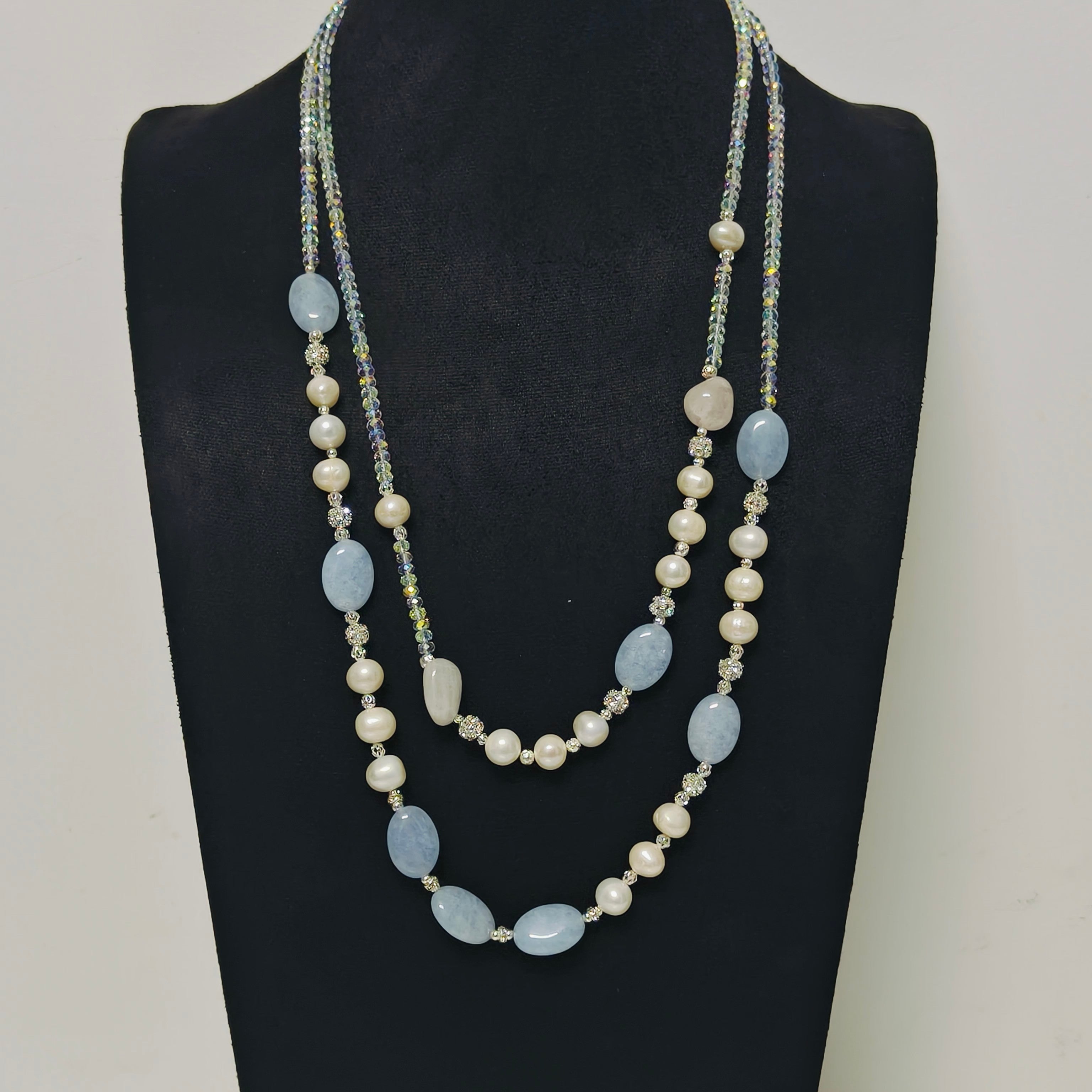 Handmade Premium Crystal Necklace |  Artisan Woven Jewelry with Alloy Accents  | Elegant Sparkling Statement Necklace for Women (MAC344)