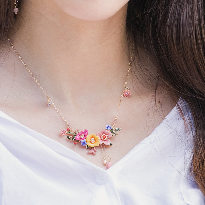 Enamel Colored Three-dimensional Flower Sweet Female Necklace Pi-Mart