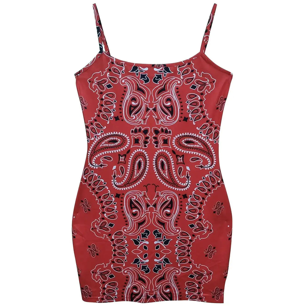 Ladies' Fashionable Cashew Print Sexy And Hot Hip Hugging Suspender Dress - SJB-DIAMOND ELITES