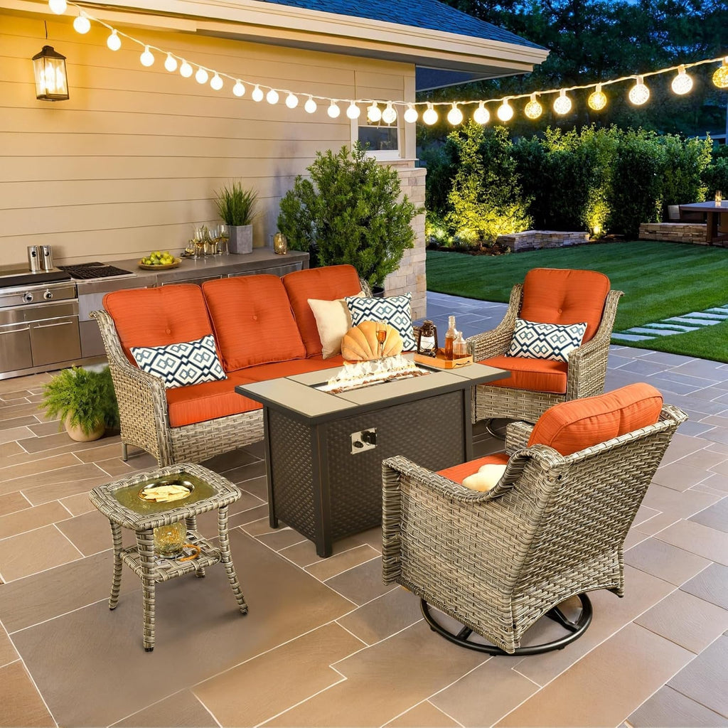Outdoor Conversation Set with Fire Pit and Swivel Chairs Lootquake LLC