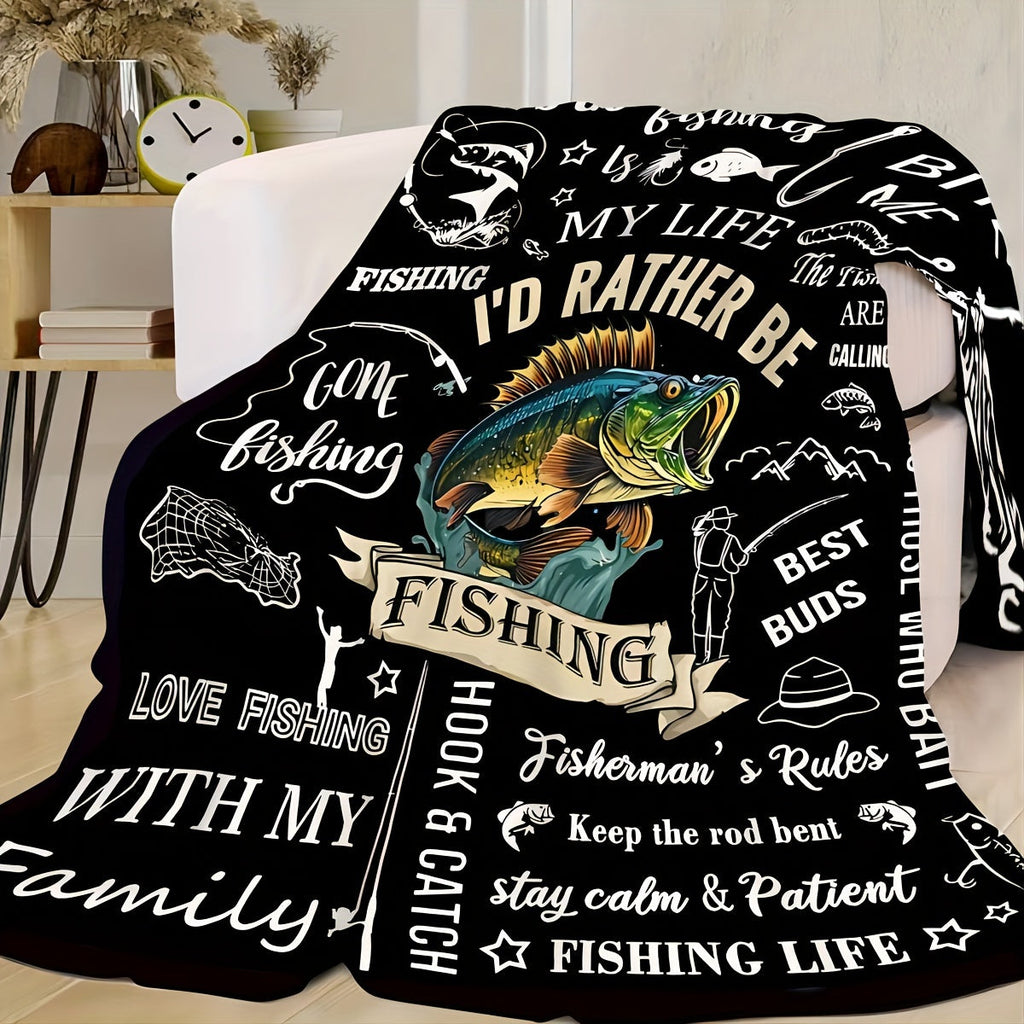 Ultra-Soft Fishing Enthusiast Gift Blanket - Lightweight, Allergy-Friendly Flannel Throw for Camping & Cozy Comfort