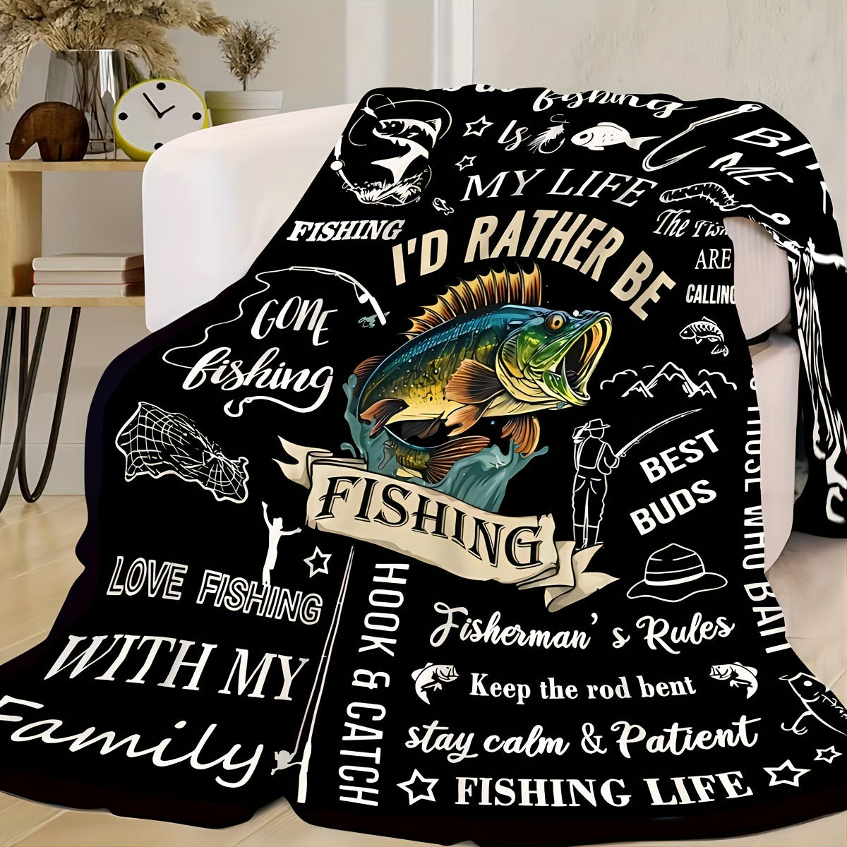 Ultra-Soft Fishing Enthusiast Gift Blanket - Lightweight, Allergy-Friendly Flannel Throw for Camping & Cozy Comfort