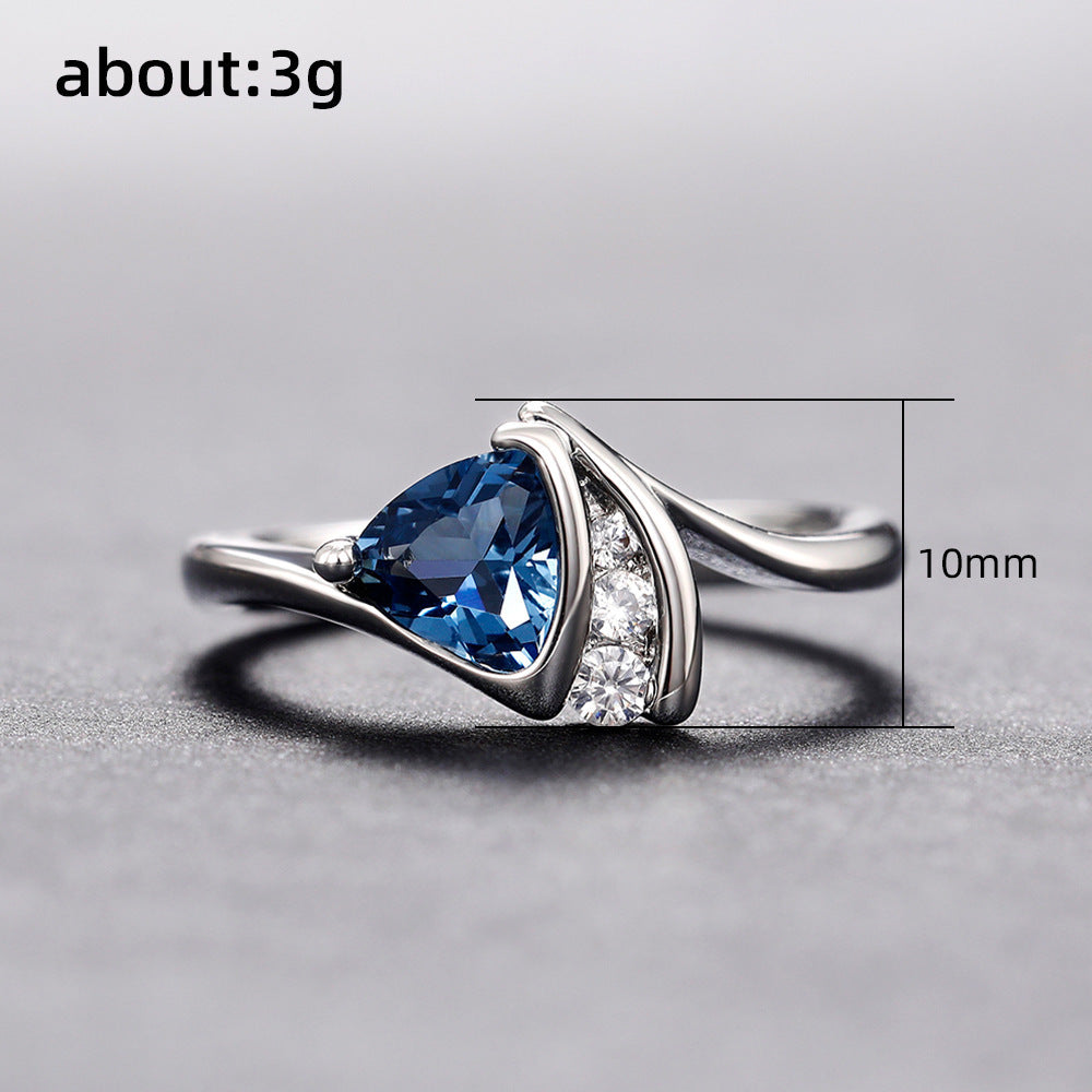 Geometric Design Copper Inlaid Zircon Women's Fashion Personality Affordable Luxury Silver Ring Pi-Mart